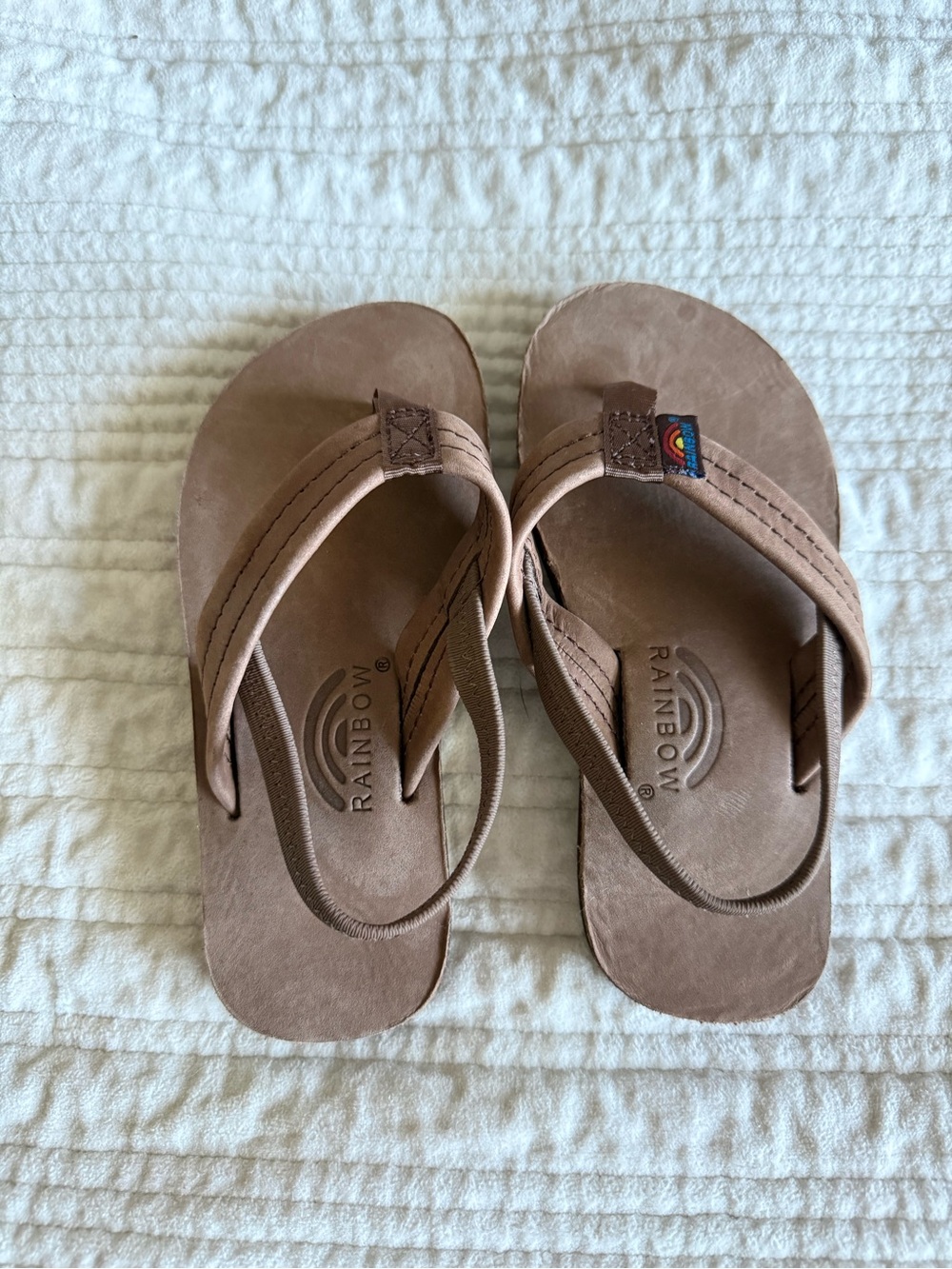Rainbow Kids Brown Leather Flip Flop Sandals with Rainbow Logo
